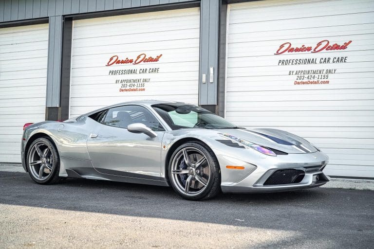 2014 Ferrari 458 Speciale Coupe Argento Nurburgring Metallic Silver Grey Wheels Center Stripe In Blue And White Xpel Paint Protection Film Ppf Ceramic Coating 6