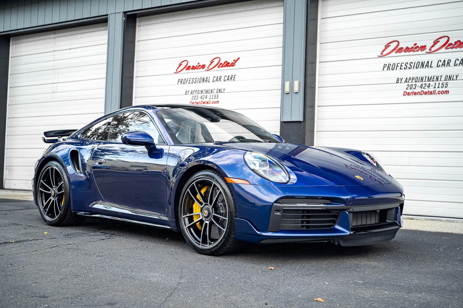 2021 Porsche 911 Turbo S Coupe 992.1 Gentian Blue Metallic Pccb Calipers In Yellow Xpel Paint Protection Film Ppf Ceramic Coating 01
