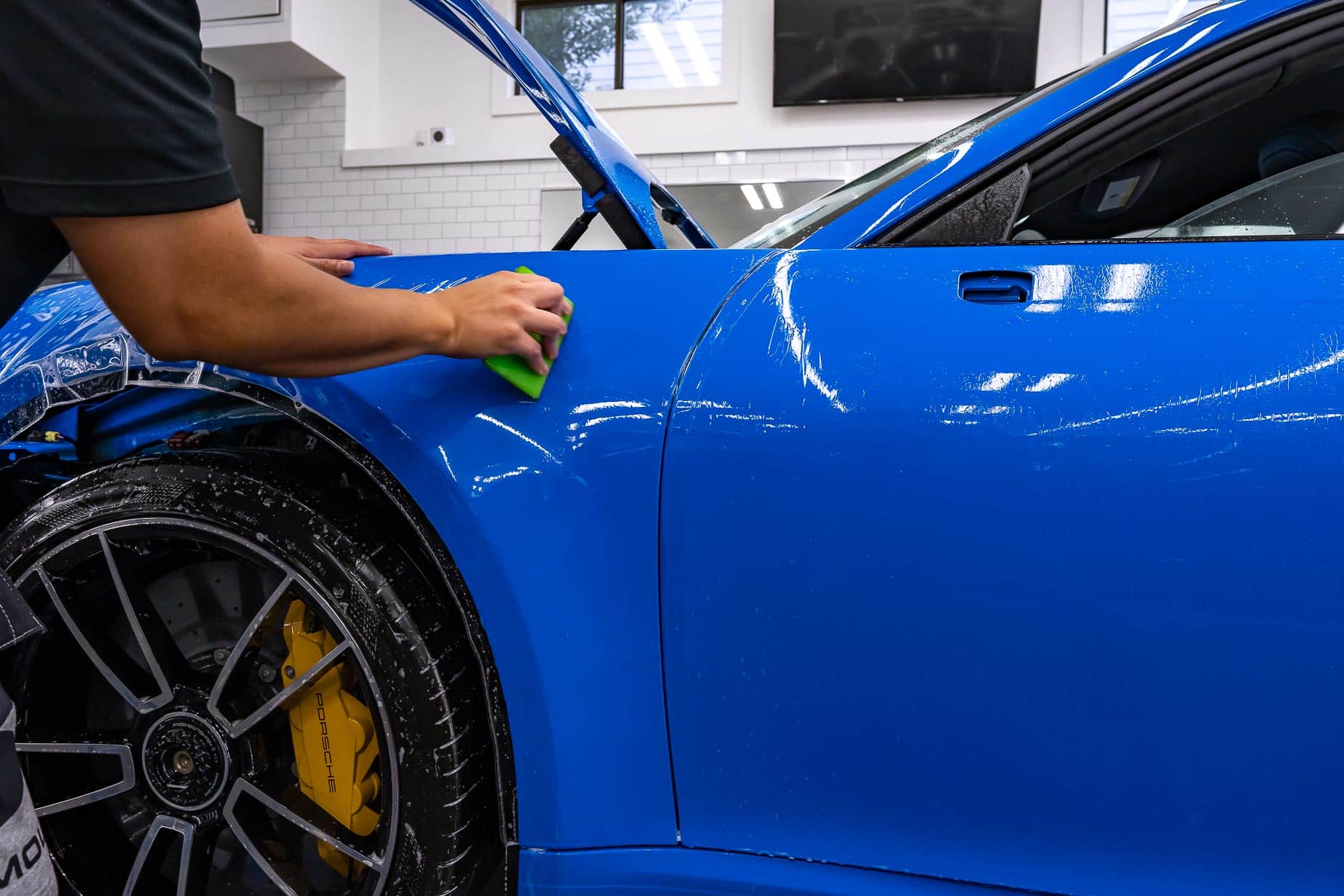 Darien Detail Porsche 911 Turbo 2023 Shark Blue Expel Ppf Cquartz Ceramic Coating Tint 04